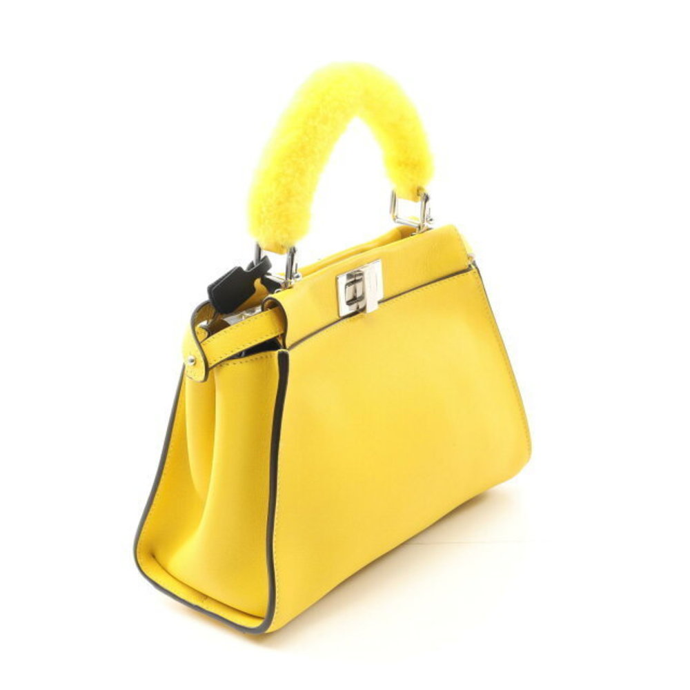 Fendi Fur Handbag Leather Yellow Peekaboo